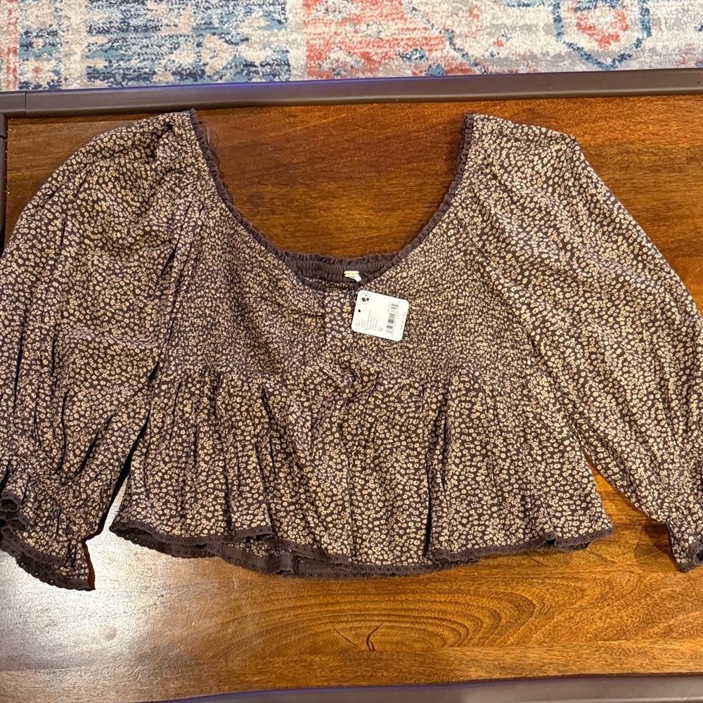 Brown Free People Floral Print Women's Top